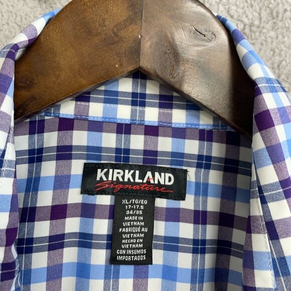 NWOT Kirkland Signature Men's XL 17-17.5 Plaid Button-Up Long Sleeve Shirt - Picture 6 of 8